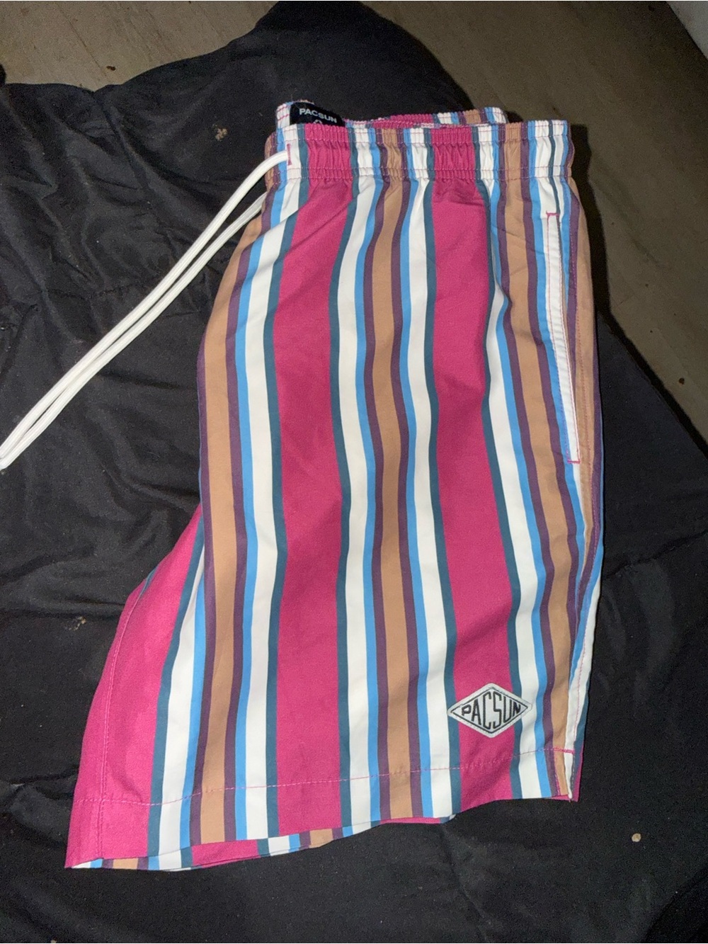 PacSun Men's Multicolor Stripe Swim Trunks - Pink, Blue, Brown, White